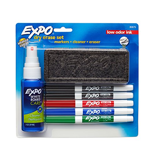 Product Cover EXPO Low-Odor Dry Erase Set, Fine Point, Assorted Colors, 7-Piece with Cleaner