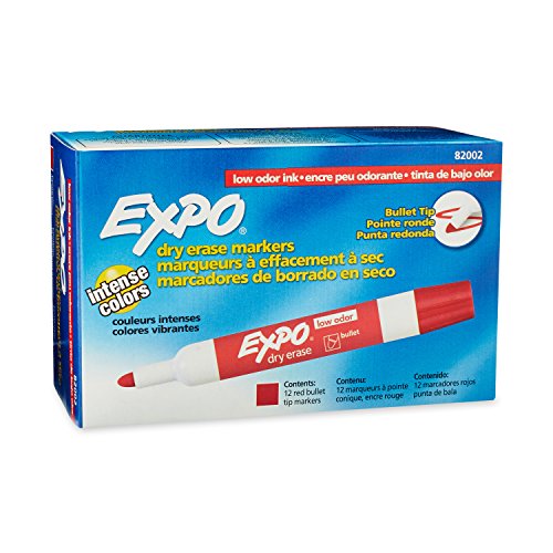 Product Cover EXPO Low-Odor Dry Erase Markers, Bullet Tip, Red, 12-Count