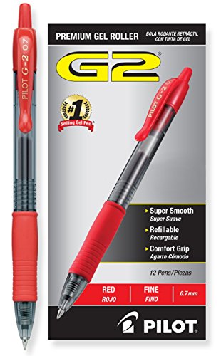 Product Cover Pilot G2 Retractable Premium Gel Ink Roller Ball Pens, Fine Point, Red Ink, Dozen Box (31022)