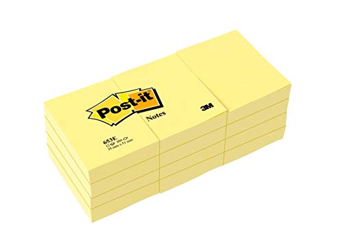 Product Cover Post-it Notes, America's #1 Favorite Sticky Note, 1 3/8 X 1 7/8 Inches, Canary Yellow, 12-Pads/Pack