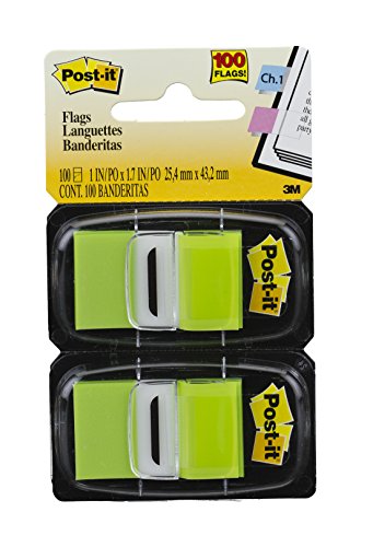 Product Cover Post-it Standard Page Flags in Dispenser  1in Wide, Bright Green 100 Flags, 680-BG2
