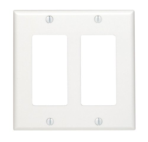 Product Cover Leviton 80409-W 2-Decora/Gfci Standard Size Wall Plate, 2 Gang, 4.5 In L X 4.56 In W 0.22 In T, Smooth, 1-Pack, White