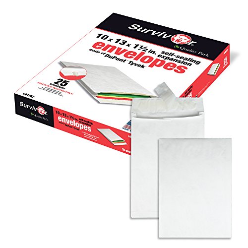 Product Cover Quality Park Survivor R4202 Tyvek Expansion Mailer, 10 x 13 x 1 1/2, White (Box of 25)