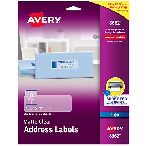 Product Cover Avery Matte Frosted Clear Address Labels for Inkjet Printers, 1-1/3