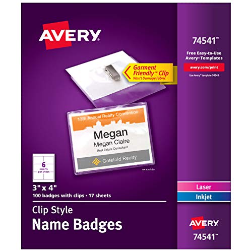 Product Cover Avery Clip Name Badges, Print or Write, 3