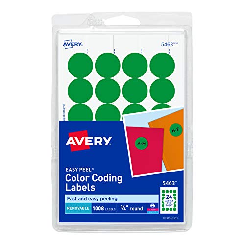 Product Cover Avery Print/Write Self-Adhesive Removable Labels, 0.75 Inch Diameter, Green, 1008 per Pack (5463)