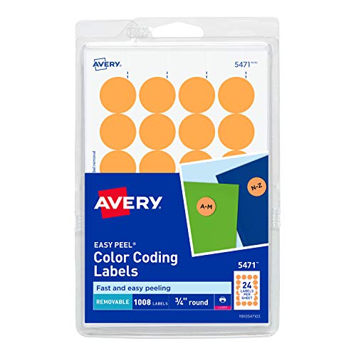 Product Cover Avery Self-Adhesive Removable Labels, 0.75 Inch Diameter, Orange Neon, 1008 per Pack (5471)