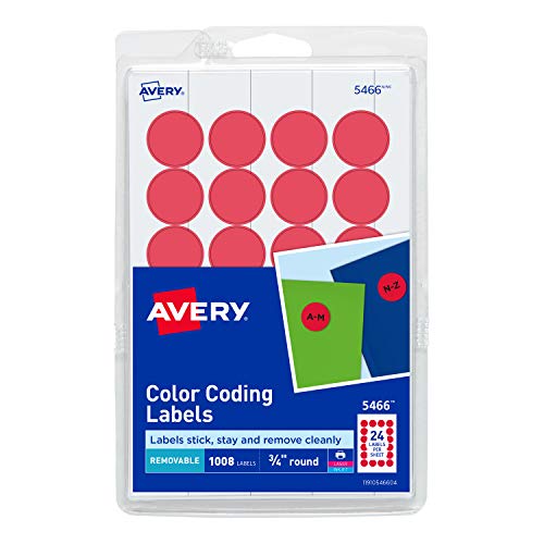 Product Cover Avery Print/Write Self-Adhesive Removable Labels, 0.75 Inch Diameter, Red, 1008 per Pack (5466)
