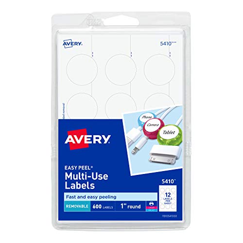 Product Cover Avery Self-Adhesive Removable Labels, 1-Inch Diameter, White, Pack of 600 (05410)