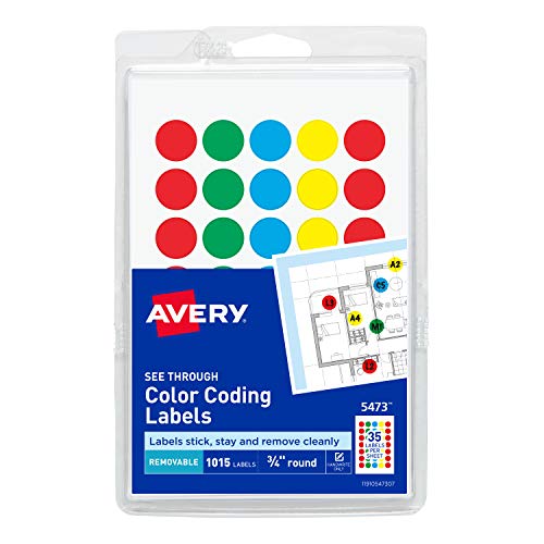 Product Cover Avery See-Through Removable Color Dots, 0.75-Inch Diameter, Assorted Colors, 1015 per Pack (05473)