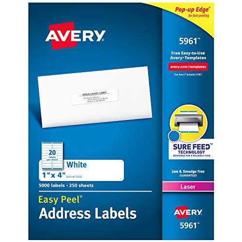 Product Cover Avery Easy Peel 1 x 4 Inch White Mailing Labels 5000 Count (5961)
