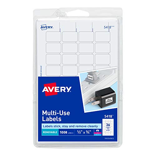 Product Cover Avery  Removable Print or Write Labels, White, 0.5 x 0.75 Inches, Pack of 1008 (5418)