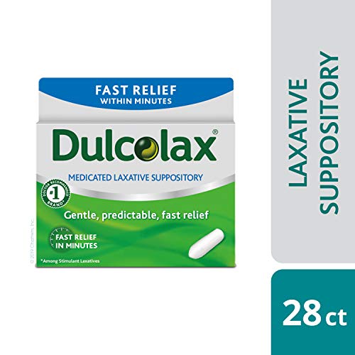 Product Cover Dulcolax Laxative Suppositories, 28 Count, Fast, Reliable, and Gentle Relief from Constipation and Hard, Dry, Comfort Shaped Medicated Suppositories (Packaging May Vary)