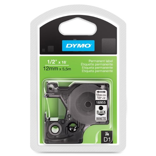 Product Cover DYMO Model 16955 Black-On-White Permanent Plastic Tape, 1/2in. x 18ft, DYMO Authentic