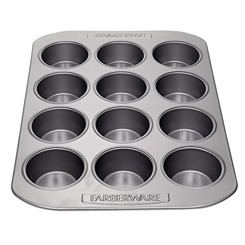 Product Cover Farberware 52106 Nonstick Bakeware  12-Cup Muffin Tin / Nonstick 12-Cup Cupcake Tin  - 12 Cup, Gray