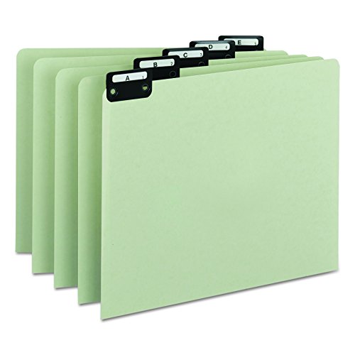 Product Cover Smead 100% Recycled Pressboard File Guides, Flat Metal 1/5-Cut Tab with Insert (A-Z), Letter Size, Gray/Green, Set of 25 (50576)