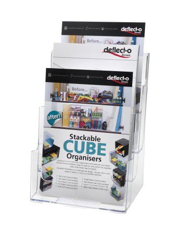Product Cover Deflecto Multi-Compartment Docuholder, Countertop or Wall Mount, 3-Tiered Literature Holder, Large Size, Clear, 9-1/2