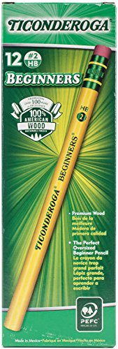Product Cover Ticonderoga Beginner Pencils, Wood-Cased #2 HB Soft, With Eraser, Yellow, 12-Pack (13308)