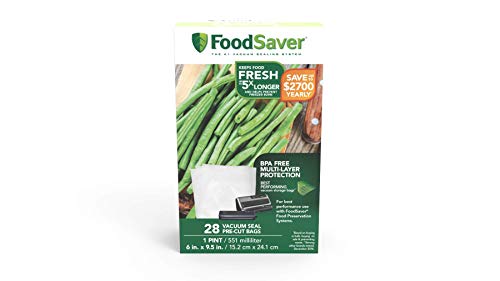 Product Cover FoodSaver 1-Pint Precut Vacuum Seal Bags with BPA-Free Multilayer Construction for Food Preservation, 28 Count