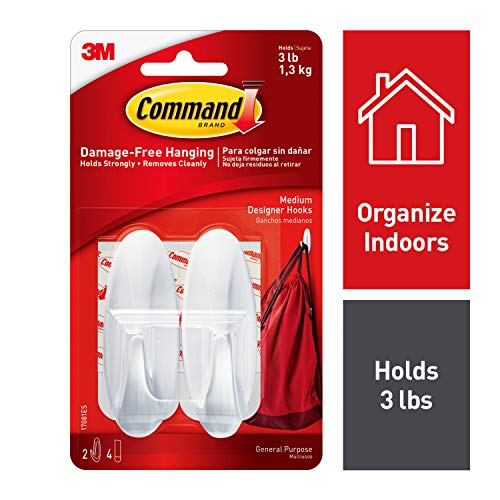 Product Cover Command Designer Medium Plastic Hook(White, 2 hooks and 4 strips)
