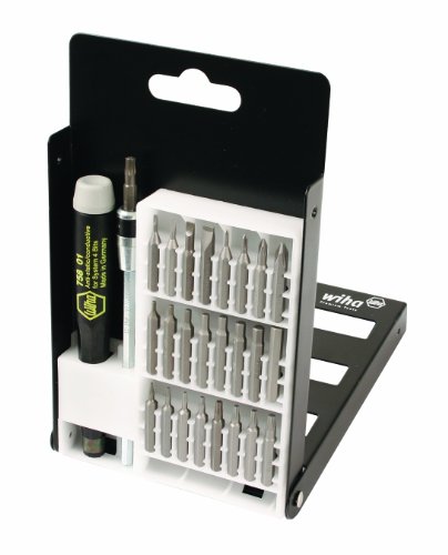 Product Cover Wiha 75992 System 4 Precision Interchangeable Bit Set, Torx, Slotted, Phillips, Hex Inch, ESD Safe Precision Handle, 27 Piece In Compact Box