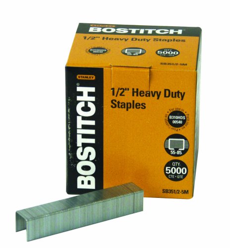 Product Cover Bostitch Heavy Duty Premium Staples, 55-85 Sheets, 0.5-Inch Leg, 5,000 Per Box (SB351/2-5M)