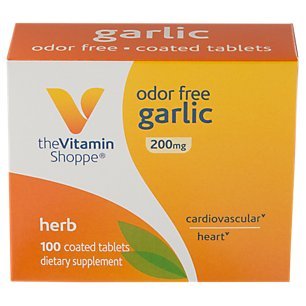 Product Cover The Vitamin Shoppe Odor Free Garlic 200MG, Herbal Supplement That Supports Cardiovascular Health, Coated Tablets of Natural Fresh, Raw Garlic with Allicin, Easy to Swallow (100 Tablets)