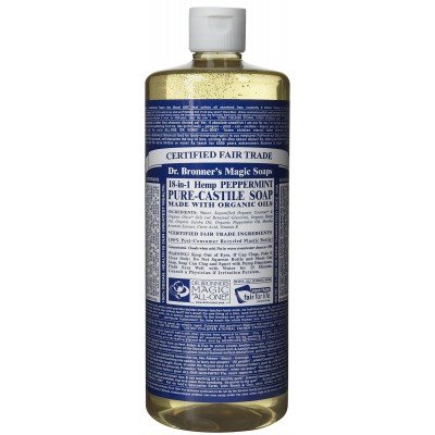 Product Cover Dr. Bronner's - Pure-Castile Liquid Soap (Peppermint, 32 ounce) - Made with Organic Oils, 18-in-1 Uses: Face, Body, Hair, Laundry, Pets and Dishes, Concentrated, Vegan, Non-GMO