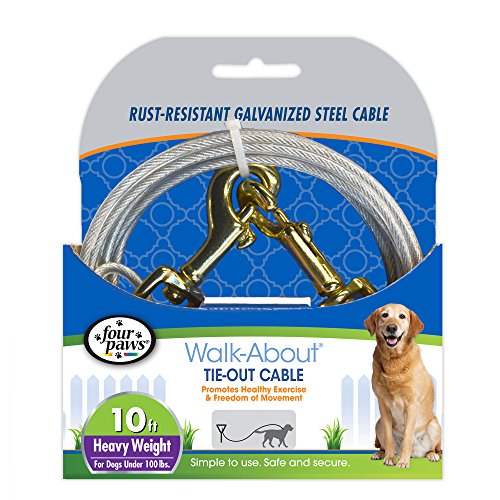 Product Cover Four Paws Walk-About Rust Resistant Galvanized Steel Tie-Out Cable for Dogs, 10-Foot