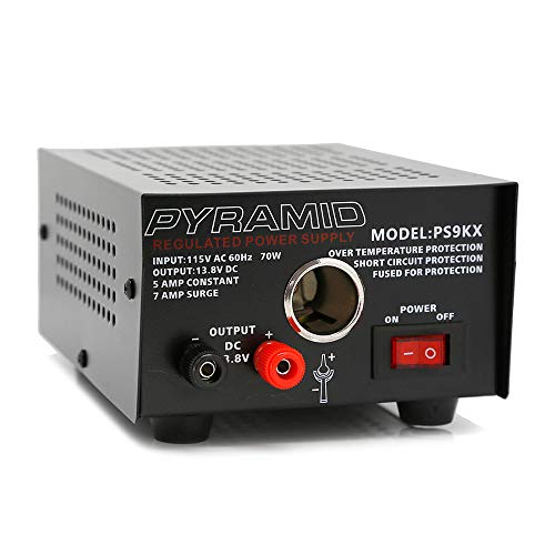 Product Cover Pyramid PS9KX Universal Compact Bench Power Supply-5 Amp Linear Regulated Home Lab Benchtop Converter w/ 13.8 Volt DC 115V AC 70 Watt Input, Screw Type Terminal, 12V Car Cigarette Lighter