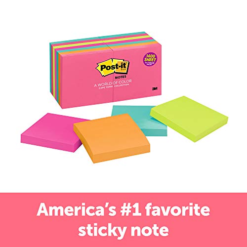 Product Cover Post-it Notes, America's #1 Favorite Sticky Note, 3 in x 3 in, Cape Town Collection, 14 Pads/Pack (654-14AN)