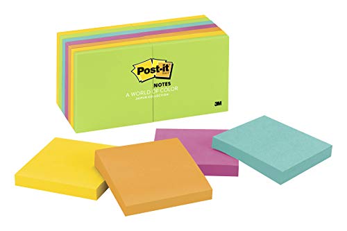 Product Cover Post-it Notes, America's #1 Favorite Sticky Note, 3 in x 3 in, Jaipur Collection, 14 Pads/Pack, 100 Sheets/Pad (654-14AU)