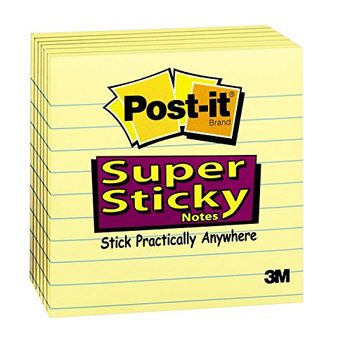 Product Cover Post-it Super Sticky Notes, 2x Sticking Power, 4 x 4-Inches, Canary Yellow, Lined, 6-Pads/Pack