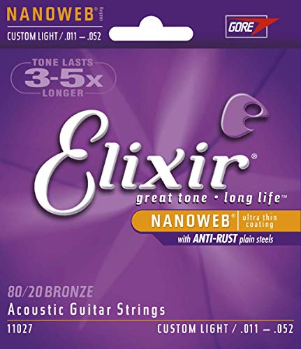 Product Cover Elixir Strings Acoustic Guitar Strings, 6-String, Custom Light NANOWEB Coating