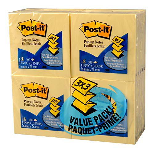 Product Cover Post-it Pop-up Notes, America's #1 Favorite Sticky Note, 3 x 3 in, Pop-up Note Refills for Dispenser, Canary Yellow, 100 Sheets per pad, 24 Pack (R330-24VAD)