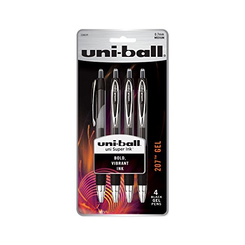 Product Cover uni-ball 207 Retractable Gel Pens, Medium Point (0.7mm), Black, 4 Count