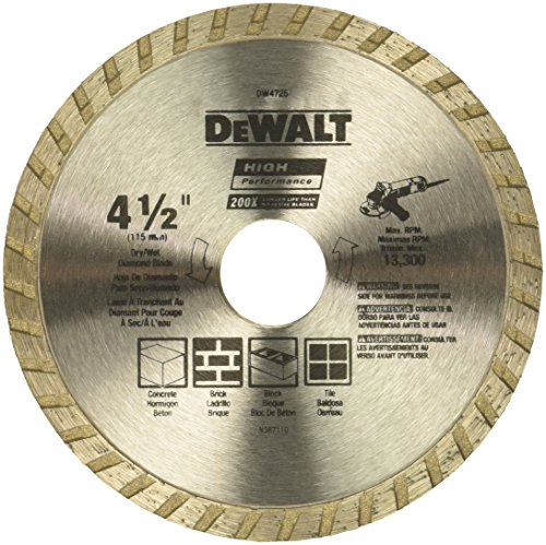 Product Cover DEWALT DW4725 High Performance 4-1/2-Inch Dry Cutting Continuous Rim Diamond Saw Blade with 7/8-Inch Arbor for Masonry