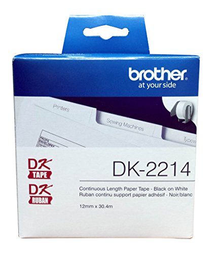 Product Cover Brother Genuine DK-2214 Continuous Length Black on White Paper Tape for Brother QL Label Printers, 0.47