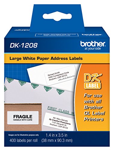 Product Cover Brother Genuine DK-1208 Die-Cut Large Address Labels, Long Lasting Reliability, Die-Cut Large Address Paper Labels, 400 Labels per Roll, (1) Roll per Box - DK1208