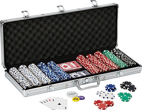 Product Cover Fat Cat 11.5 Gram Texas Hold 'em Clay Poker Chip Set with Aluminum Case, 500 Striped Dice Chips