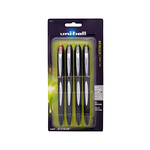 Product Cover Uni-ball 33932PP Jetstream Roller Ball Pen, Quick Drying to Prevent Smears, Intense Coloration, Bold Point (1.0mm), Assorted Colors, Pack of 4
