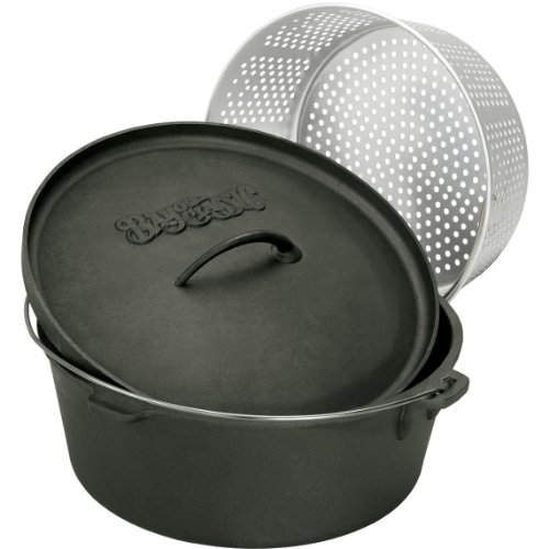 Product Cover Bayou Classic 7420 20-Quart Cast Iron Dutch Oven with Dutch Oven Lid and Perforated Aluminum Basket