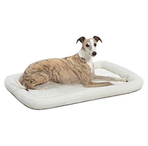 Product Cover 36L-Inch White Fleece Dog Bed or Cat Bed w/ Comfortable Bolster | Ideal for Medium / Large Dog Breeds & Fits a 36-Inch Dog Crate | Easy Maintenance Machine Wash & Dry | 1-Year Warranty
