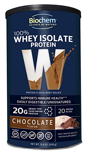 Product Cover Biochem 100% Whey Isolate Protein - Chocolate Flavor - 15.4 Ounce - Supports Immune Health - Easily Digestible - Refreshing Taste - 20g Vegetarian Protein - Amino Acids