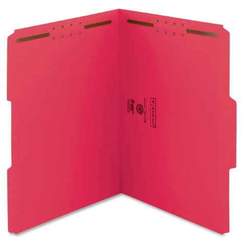 Product Cover Smead Fastener File Folder, 2 Fasteners, Reinforced 1/3-Cut Tab, Letter Size, Red, 50 per Box (12740)