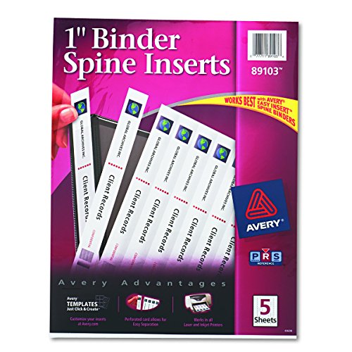 Product Cover Avery Custom Binder Spine Inserts, 1 Spine Width, 8 Inserts per Sheet, 5 Sheets per Pack (89103)
