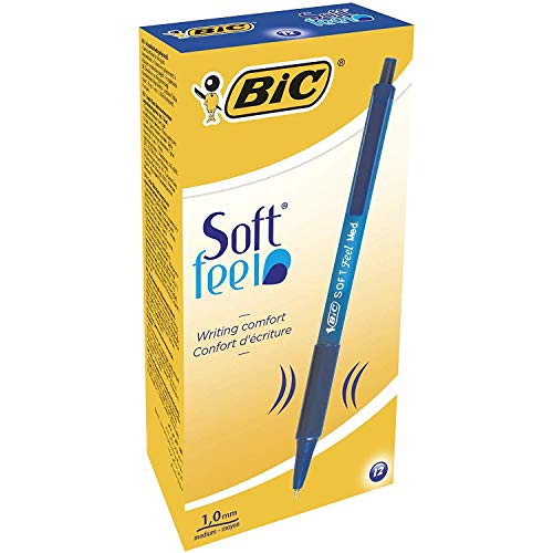 Product Cover BIC Soft Feel Retractable Ballpoint Pen, Medium Point, Blue, 12-Count