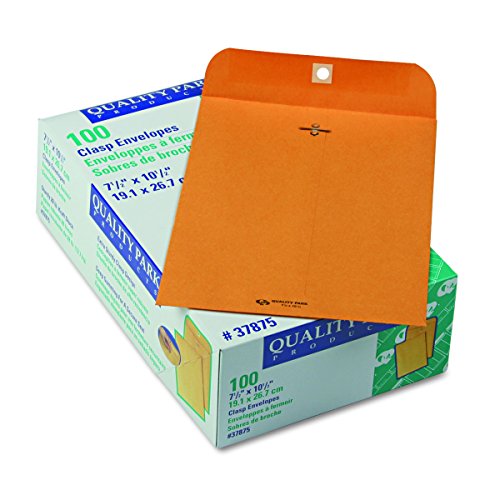 Product Cover Quality Park Gummed Kraft Clasp Envelopes, 7.5 x 10.5, Box of 100  (37875)