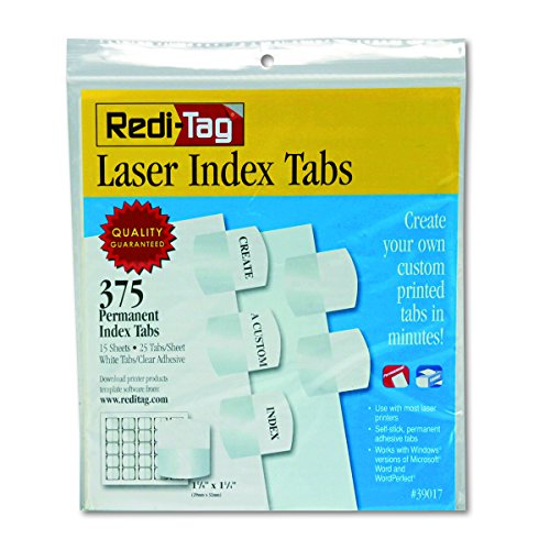 Product Cover Redi-Tag Laser Print Customizable Index Tabs, Permanent Adhesive, 1-1/8 x 1-1/4 Inches, Bulk Packed, 375 Tabs per Pack, White (39017)