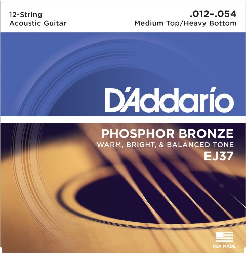 Product Cover D'Addario EJ37 12-String Phosphor Bronze Acoustic Guitar Strings, Medium Top/Heavy Bottom, 12-54
